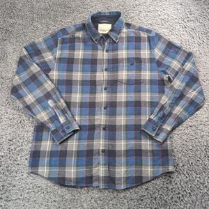 Weatherproof Vintage Shirt Men Large Blue Gray Flannel Lumberjack Casual Button